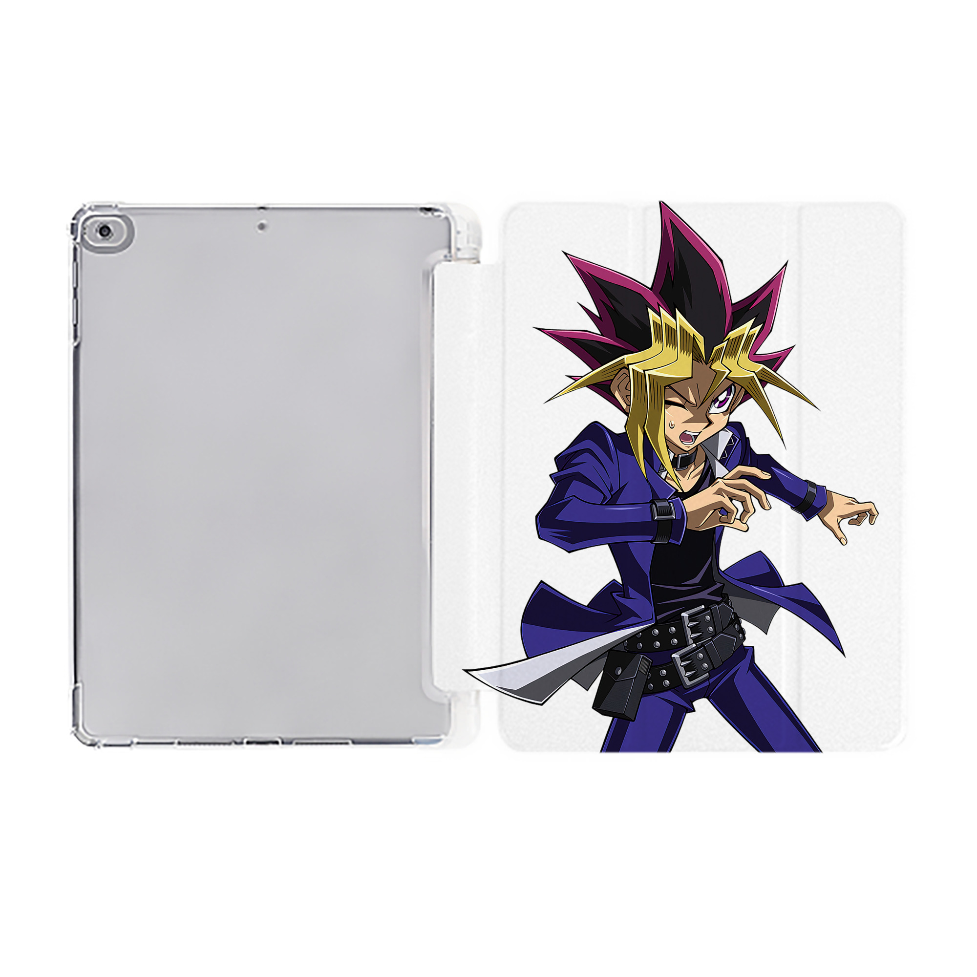 （画像用） 遊☆戯☆王 Yu-Gi-Oh! IPad ケース ペン収納付き 三つ折りスタンド PUレザー×シリコン 対応機種9.5/10.5/10.9インチ